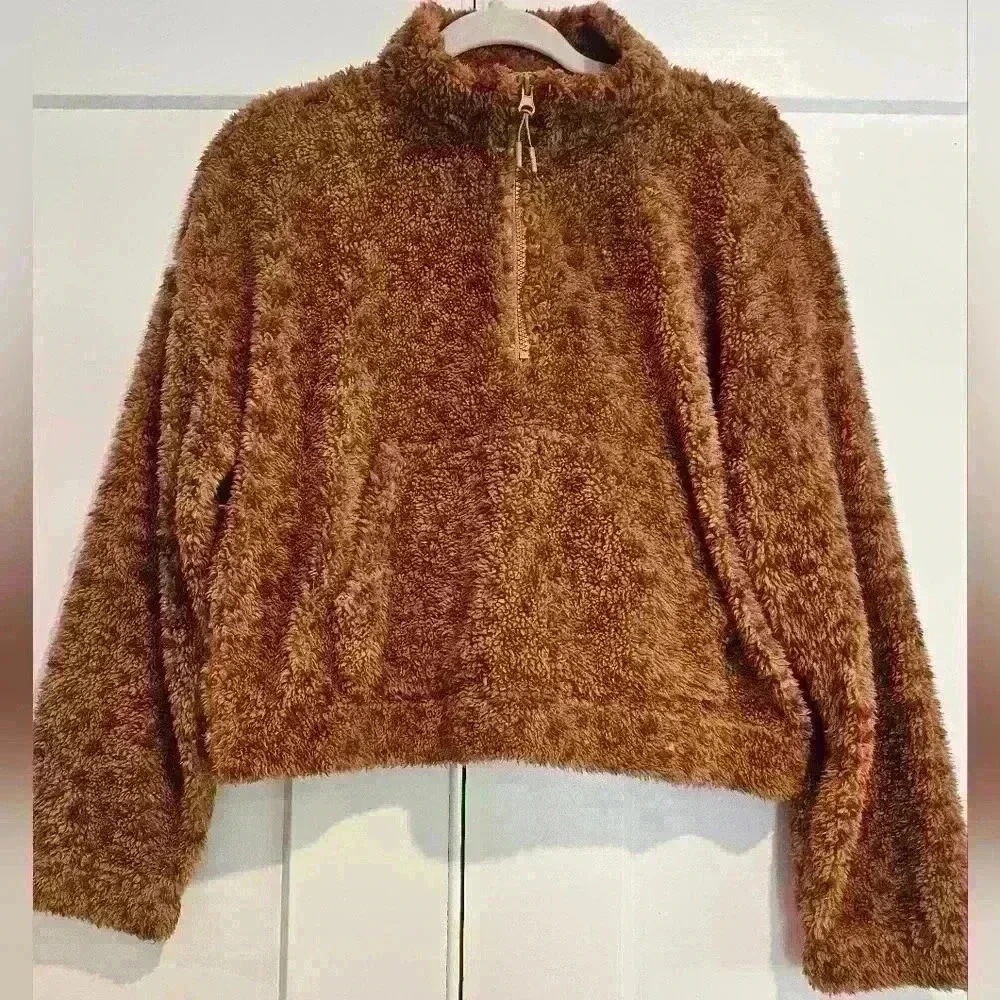 Pink Rose Half Zip Animal Print Sherpra